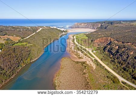 Aerial from Praia Odeceixe on the west coast in Portugal