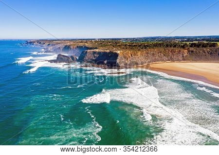 Aerial from Praia Odeceixe on the west coast in Portugal