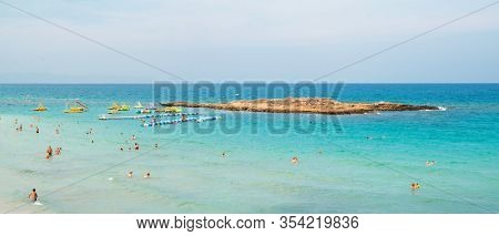 Protaras. Cyprus - October 5, 2018: Island in Front of Fig Tree Bay Beach in Protaras. Cyprus.
