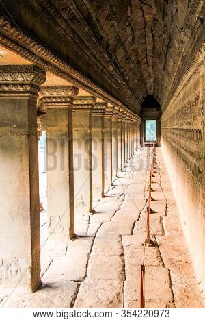 Small Alley Within Ruins Of A Temple In The Jungle Near Angkor Wat, Siem Reap, Cambodia