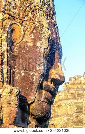Face In The Ruins Of Bayon, Angkor, Cambodia