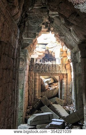 Ruins Of A Temple In The Jungle Near Angkor Wat, Siem Reap, Cambodia