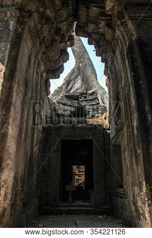 Ruins Of A Temple In The Jungle Near Angkor Wat, Siem Reap, Cambodia