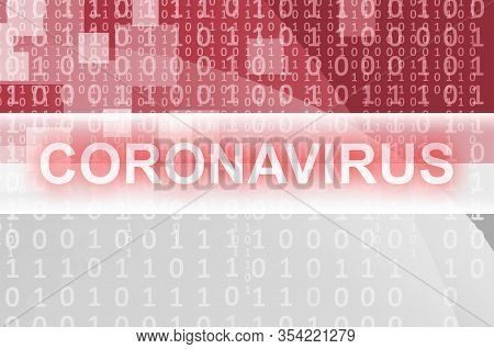 Indonesia Flag And Futuristic Digital Abstract Composition With Coronavirus Inscription. Covid-19 Ou