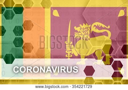 Sri Lanka Flag And Futuristic Digital Abstract Composition With Coronavirus Inscription. Covid-19 Ou