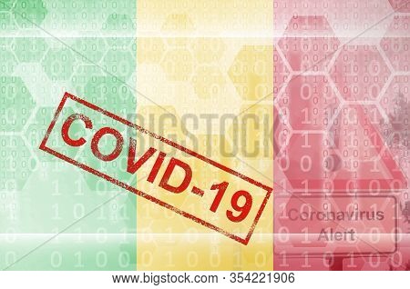 Mali Flag And Futuristic Digital Abstract Composition With Covid-19 Stamp. Coronavirus Outbreak Conc