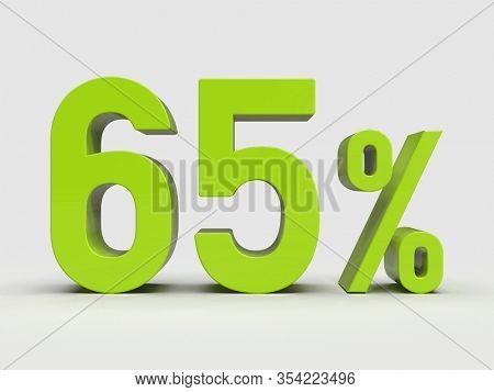3d Render: Green 65% Percent Discount 3d Sign on Light Background, Special Offer 65% Discount Tag, Sale Up to 65 Percent Off, Sixty-five Percent Letters Sale Symbol, Special Offer Label, Sticker, Tag