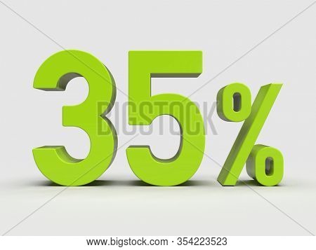 3d Render: Green 35% Percent Discount 3d Sign on Light Background, Special Offer 35% Discount Tag, Sale Up to 35 Percent Off, Thirty-five Percent Letters Sale Symbol, Special Offer Label, Sticker, Tag