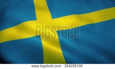 Sweden Flag Waving In The Wind. National Flag Of Sweden. Sign Of Sweden. 3d Illustration.