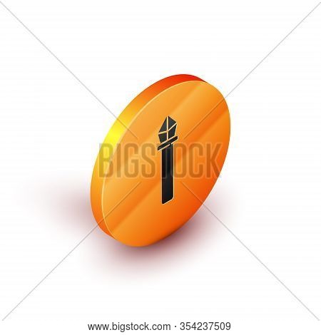 Isometric Magic Staff Icon Isolated On White Background. Magic Wand, Scepter, Stick, Rod. Orange Cir