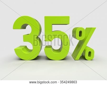 3d Render: Green 35% Percent Discount 3d Sign on Light Background, Special Offer 35% Discount Tag, Sale Up to 35 Percent Off, Thirty-five Percent Letters Sale Symbol, Special Offer Label, Sticker, Tag
