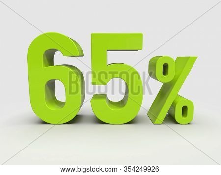 3d Render: Green 65% Percent Discount 3d Sign on Light Background, Special Offer 65% Discount Tag, Sale Up to 65 Percent Off, Sixty-five Percent Letters Sale Symbol, Special Offer Label, Sticker, Tag