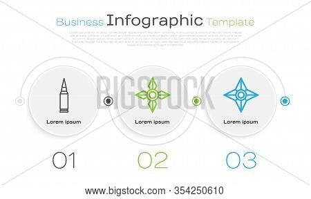Set Line Bullet, Japanese Ninja Shuriken And Japanese Ninja Shuriken. Business Infographic Template.