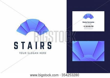 Logo And Business Card Template With Stair Sign. Vector Illustration In Gradient Style For Architect