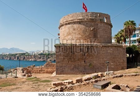 Hidirlik Tower, Karaalioglu Park In The Historic Town Kaleici, Antalya, Turkey