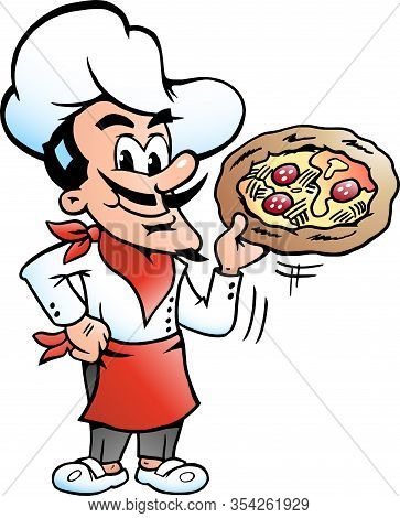 Vector Cartoon Illustration Of A Happy Italian Pizza Chef Baker