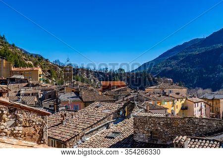 The Panoramic View Of The Old Center Of A French Medieval Village Puget-theniers In The Low Alps (al