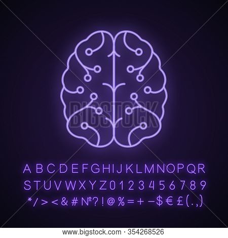Ai Neon Light Icon. Digital Brain. Artificial Intelligence. Neurotechnology. Neural Network. Machine