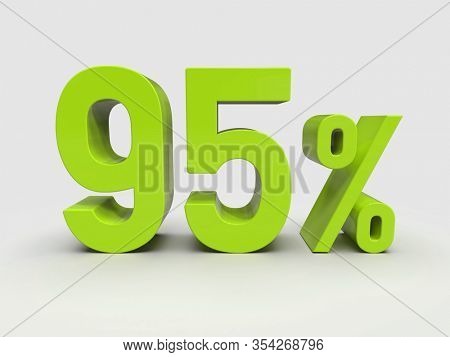 3d Render: Green 95% Percent Discount 3d Sign on Light Background, Special Offer 95% Discount Tag, Sale Up to 95 Percent Off, Ninety-five Percent Letters Sale Symbol, Special Offer Label
