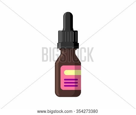Medical Nasal Drops Brown Bottle For Nose Rhinitis Treatment Or Eyes. Cosmetic Natural Organic Essen