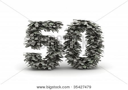 Number 50  from dollars on white background
