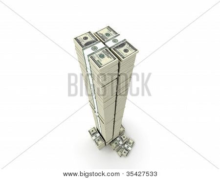 Tall large heap of money on white background