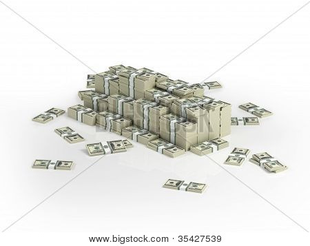 Several packs of money, 3d illustration on white background