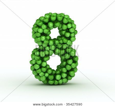 Number 8 , from scattered green fresh apples