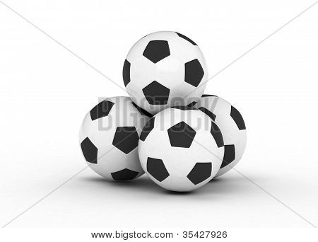 Stack of piled up football soccer balls
