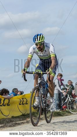 Gruson, France - April 12,2015: The New Zealand Cyclist, Sam Bewley Of Team Europcar, Riding During 