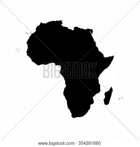 Africa Black Silhouette. Contour Map Of Continent. Simple Flat Vector Illustration