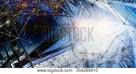 Abstract blue industrial building fasades background