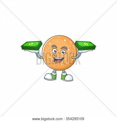 Rich And Famous Sugar Cookies Cartoon Character With Money On Hands