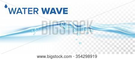 Splashing Water Wave With Blue Air Bubbles Vector. Sea Water Motion, Refresh Crystal Clean Aqua, Tra