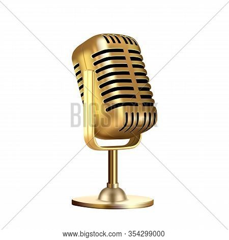 Microphone Vintage Style Radio Equipment Vector. Microphone For Singer Or Leading Concert Device. Si