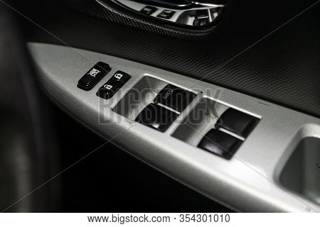 Novosibirsk, Russia -  January 24, 2020: Toyota Ractis, Closeup Of A Door Control Panel In A New Car