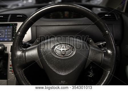Novosibirsk, Russia -  January 24, 2020: Toyota Ractis, Close-up Of The Dashboard, Player, Steering 
