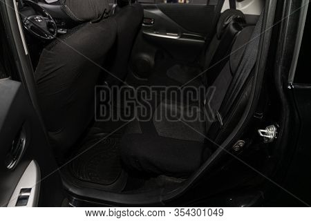 Novosibirsk, Russia -  January 24, 2020: Toyota Ractis, Rear Seat For Passengers In Black Textile, O