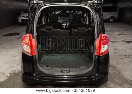 Novosibirsk, Russia -  January 24, 2020: Toyota Ractis, Rear View Of A Car With An Open Trunk. Exter