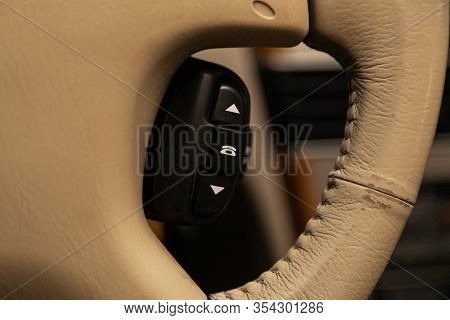 Novosibirsk, Russia -  January 15, 2020: Nissan Xtrail,  Car Controller On Steerling Wheel ,music,co