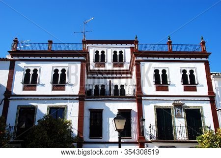 Building With Moorish Styled Windows In The Plaza Del Carmen, Estepa, Seville Province, Andalusia, S