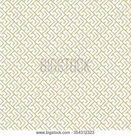 Abstract Geometric Pattern With Crossing Thin Golden Lines On White Background. Seamless Linear Rapp