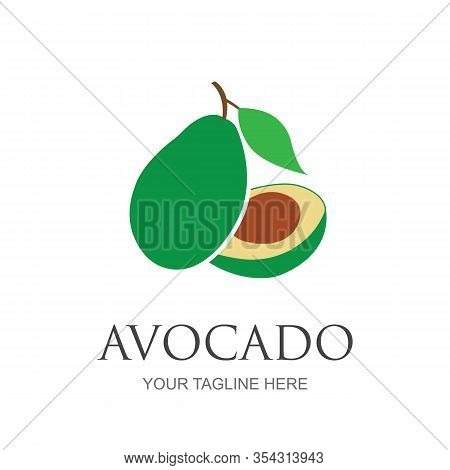Avocado Fruit Logo Template. Avocado Half With Leaf Vector Design. Health Food Logotype