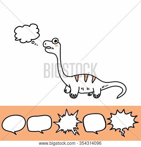 Baby Print With Roaring Dinosaur And Speech Bubble Set. Hand Drawn Graphic For Typography Poster, Ca