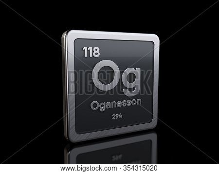 Oganesson Og, Element Symbol From Periodic Table Series. 3d Rendering Isolated On Black Background