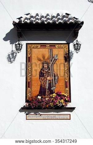 Estepa, Spain - November 13, 2008 - Tiled Wall Picture Of Jesus Carrying Cross, Estepa, Spain - Nove