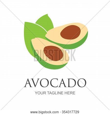 Avocado Fruit Logo Template. Avocado Half With Leaf Vector Design. Health Food Logotype