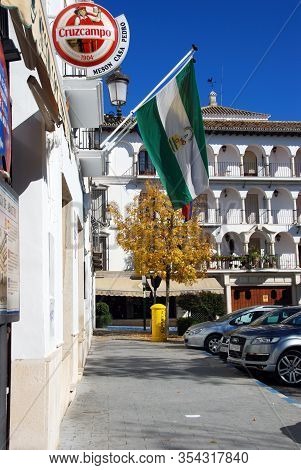 Osuna, Spain - November 13, 2008 - Plaza Mayor And Andalucian Flag, Osuna, Spain - November 13, 2008