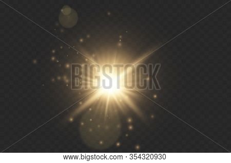 Yellow Glowing Light Explodes On A Transparent Background. Sparkling Magical Dust Particles. Bright 