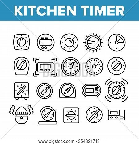 Kitchen Timer Tool Collection Icons Set Vector. Electronic And Mechanical Timer For Measurement And 